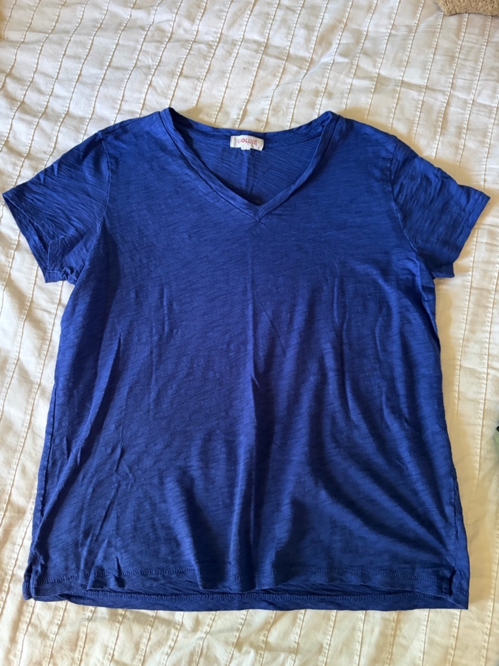 Goldie Signature Slub V-Neck Short Sleeve Pima Cotton Tee in Royal Blue